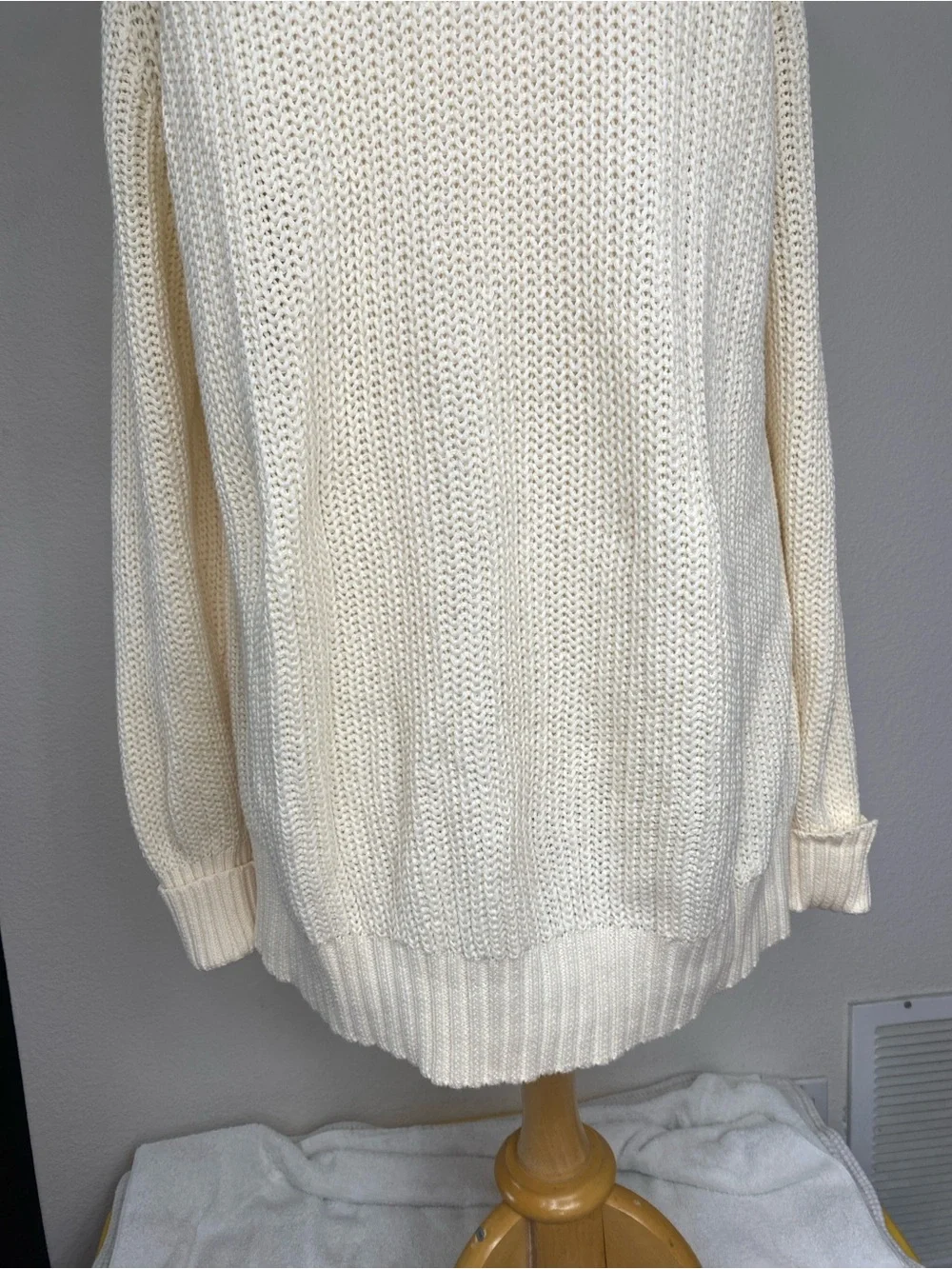 Free People Womens Cream Chunky Knit Ribbed Cutout Turtleneck Sweater Size Large